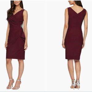 ALEX EVENINGS SIDE RUCHED COCKTAIL WINE DRESS sz 8